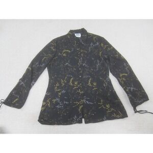 Leslie Fay Shirt Womens 8 Black Floral Print Button Front Long Sleeve Tie Cuff